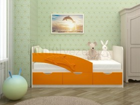Дельфин-3 Кровать детская 3 ящика без ручек 1.6 Оранжевый глянец в Шарыпово - sharypovo.katalogmebeli.com | фото 1