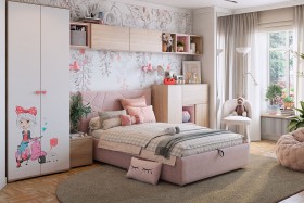 Комплект детской мебели Алина К2 Дуб мария/белый/нежно-розовый велюр в Шарыпово - sharypovo.katalogmebeli.com | фото