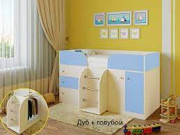 Кровать-чердак Малыш-4 Дуб молочный/Голубой в Шарыпово - sharypovo.katalogmebeli.com | фото