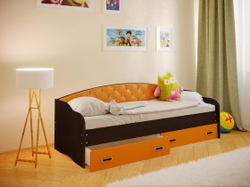 Кровать Софа-7 с мягкой спинкой (800х1900) Венге/Оранжевый в Шарыпово - sharypovo.katalogmebeli.com | фото