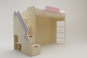 Кровать второй ярус с лестницей Грэйси (Розовый/Серый/корпус Клен) в Шарыпово - sharypovo.katalogmebeli.com | фото 2