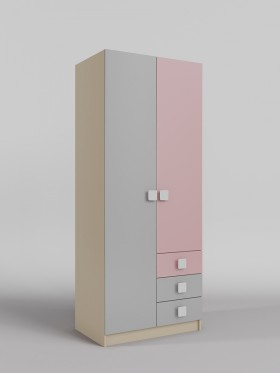 Шкаф 2-х створчатый с ящиками Грэйси (Розовый/Серый/корпус Клен) в Шарыпово - sharypovo.katalogmebeli.com | фото