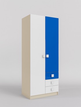 Шкаф 2-х створчатый с ящиками Скай люкс (Синий/Белый/корпус Клен) в Шарыпово - sharypovo.katalogmebeli.com | фото
