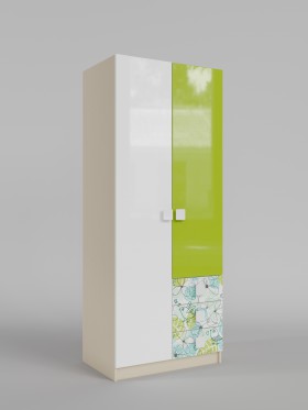 Шкаф 2-х створчатый с ящиками Твит (Белый/Зеленый/корпус Клен) в Шарыпово - sharypovo.katalogmebeli.com | фото