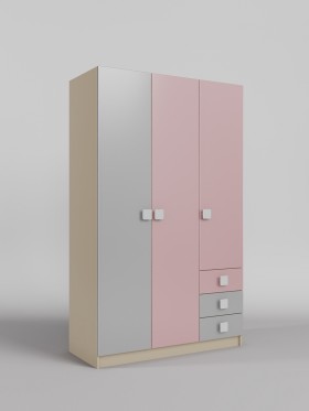 Шкаф 3-х створчатый с ящиками Грэйси (Розовый/Серый/корпус Клен) в Шарыпово - sharypovo.katalogmebeli.com | фото