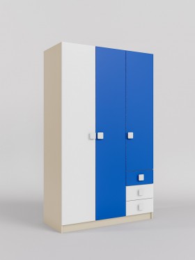 Шкаф 3-х створчатый с ящиками Скай (Синий/Белый/корпус Клен) в Шарыпово - sharypovo.katalogmebeli.com | фото 1