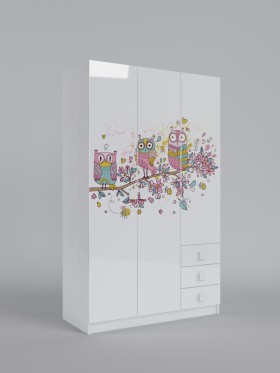 Шкаф 3-х створчатый с ящиками Совушки (Белый/корпус Выбеленное дерево) в Шарыпово - sharypovo.katalogmebeli.com | фото