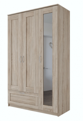 Шкаф трехдверный Сириус с зеркалом и 1 ящиком дуб сонома в Шарыпово - sharypovo.katalogmebeli.com | фото